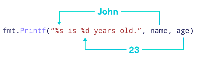 Working of Format Specifiers %d and %s in Go 