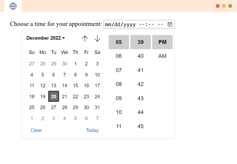 A open Input Tag type datetime local